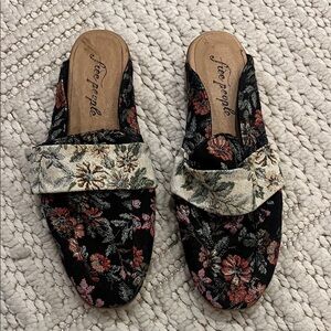 Free People Black Floral Mules